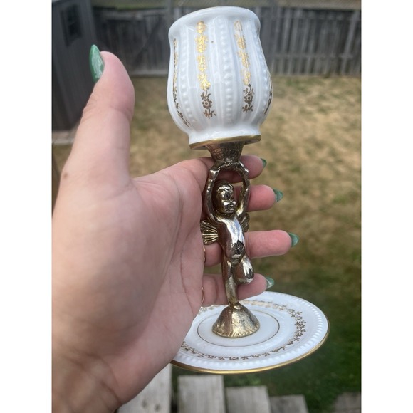 Porcelaine Candleholder De France / Hand painted With angel - Picture 12 of 16